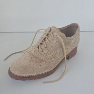 Sperry Topsiders Beige Suede Lace Tie Saddle Flats